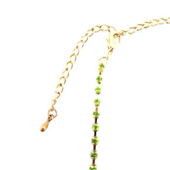 Lime Green Rhinestone Necklace/Earring Set Bib Style Gold Tone - Picture 3 of 7